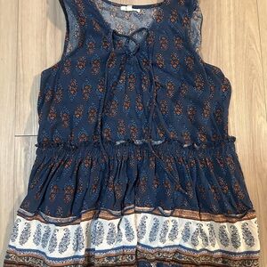 Maurices Blue and Orange Patterned Sleeveless Blouse